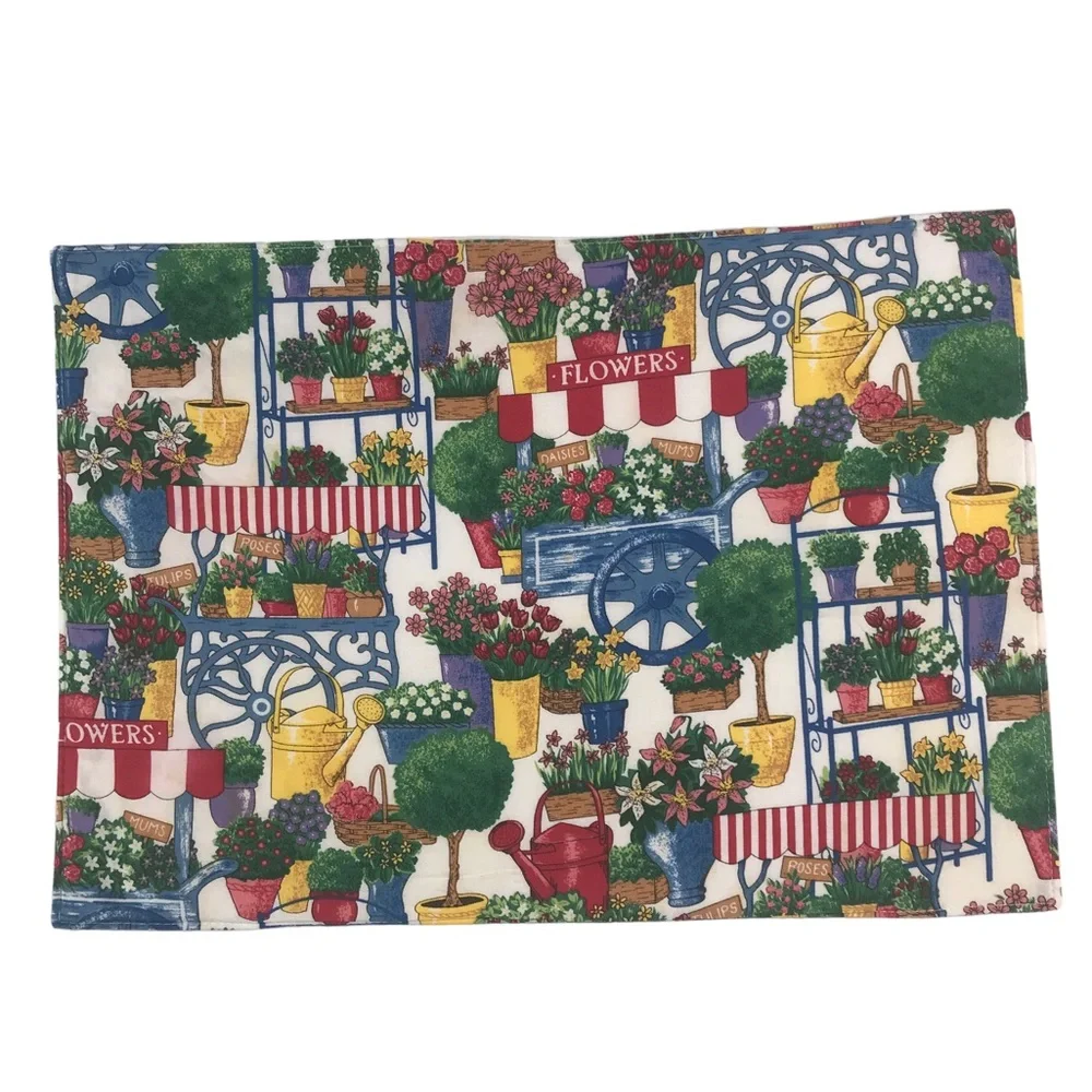 4 Vintage Colorful French Flowers Cart Cloth Placemats Farmhouse Provence FLAWS